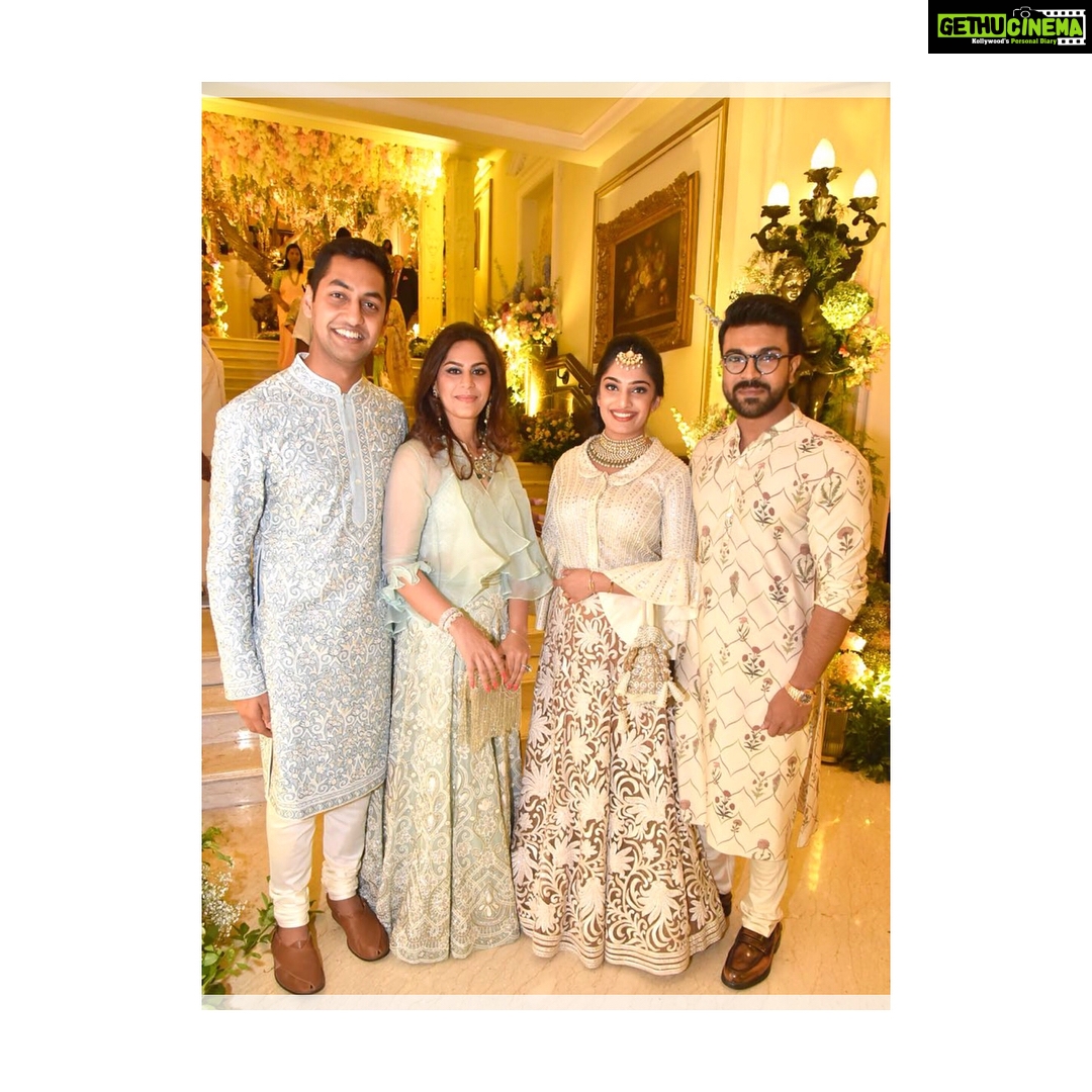 Upasana Kamineni Instagram - This is @abujanisandeepkhosla overload ❤️❤️❤️❤️ @anushpala @gvkjr @veenareddyy all wearing their fab clothes. I fell in love with the cape so much that I requested it in a blouse version as well ! I could never have worn the actual blouse 😆 - I believe in conservative fashion! If u noticed I repeated the @shriyasom clutch for most of the events. This fab clutch matches everything & one of the few clutches that fits the iPhone + ❤️ #ramcharan #bababarbie #upasana