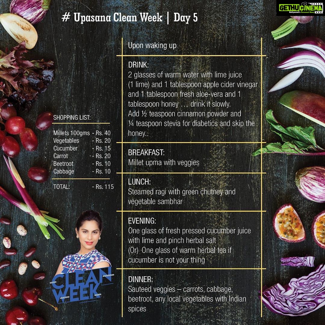 Upasana Kamineni Instagram - Day 5. Just a day more to go. U can push it to day 7 if u like. Remember u don’t need to change ur diet everyday. U can alternate between day 1/3 etc. for the whole week. If u like - u can just follow day 2 or day 1 for the whole 7 days. Do it at ur pace. If possible make it a lifestyle. #upasanacleanweek URLife