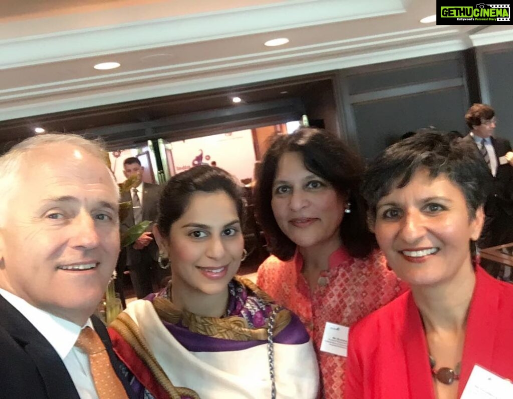 Upasana Kamineni Instagram - #melbourne diaries. When the Hon Malcolm Turnbull, PM of Australia takes a selfie with mom @shobanakamineni , Harinder Kaur, Australian High Commissioner and me 😊at the India Australia Leadership Dialogue. One of the most admirable and down to earth prime ministers 🙏🏼. Completely a VR moment. #CII #malcolmturnbull #australia Melbourne, Victoria, Australia