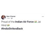 Upasana Kamineni Instagram - Proud of the Indian Air Force 🇮🇳 Jai Hind 🇮🇳 #IndiaStrikesBack 🙏🏼 #ramcharan