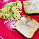 Varshini Sounderajan Instagram – After that heavy lunch..wanted to have something light..prepared by me 💁🏻 #scramblledeggspepper #breadtoast #butter