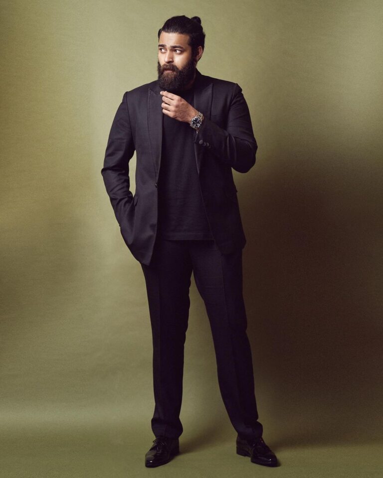 Varun Tej Instagram - I think in black!🖤🖤🖤 Shot by - @eshaangirri Outfit - @raamzofficial Styled by my favs- @ashwin_ash1 @hassankhan_3 Watch - @longines