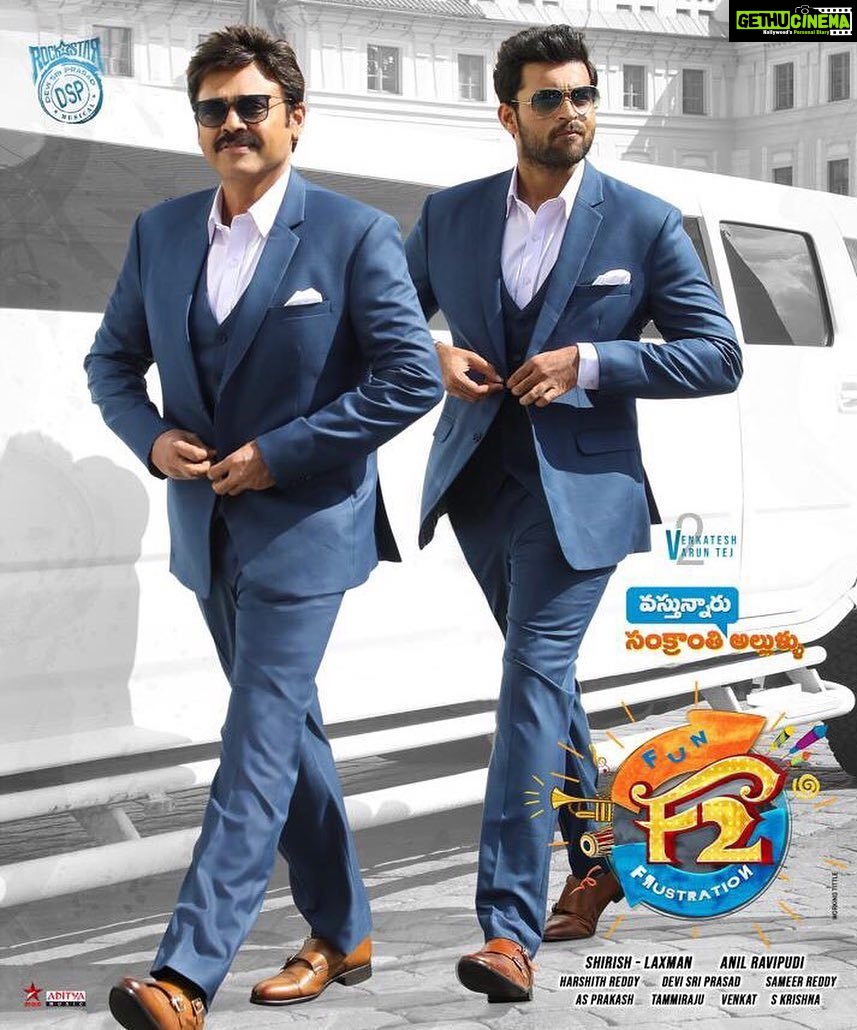 Varun Tej Instagram - V2 coming to see you in theatres tomorrow! 😎😎 #FunAndFrustration #F2 @venkateshdaggubati @tamannaahspeaks @mehreenpirzadaa