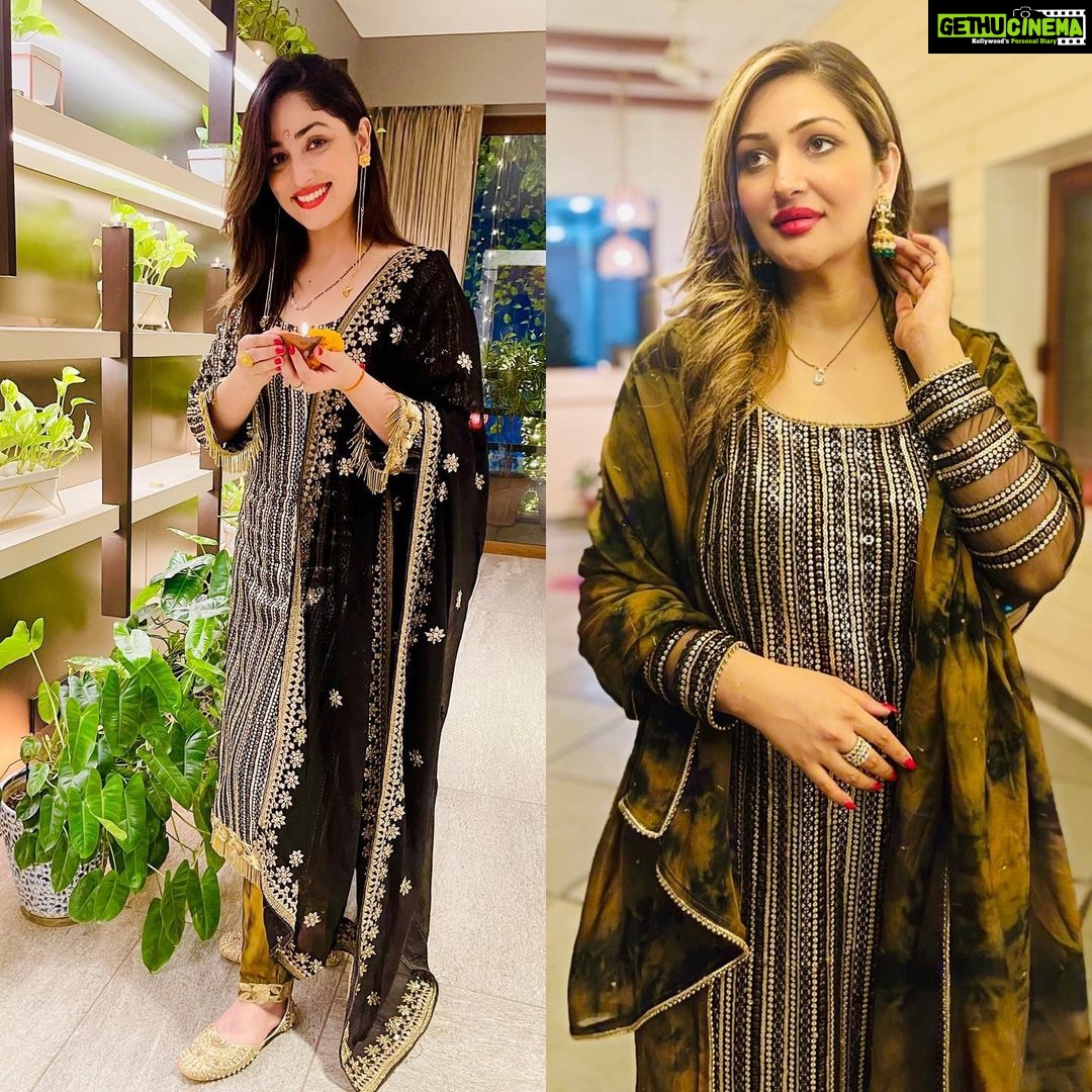 Yami Gautam Instagram - When my sister designs a stunning outfit for Diwali & ends up twinning too 😜❤️ I don’t know how you manage your time, Surilie !!! From taking care of a 9 month old little Saibhang (1000 kisses to him 👶🏻) to doing everything that you do, all by yourself & with so much passion, is so incredible ❤️❤️❤️ @s_u_r_i_l_i_e