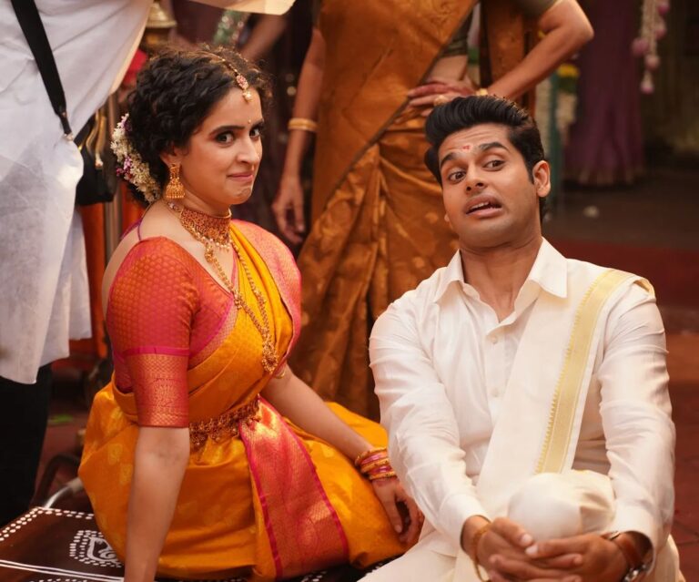 Abhimanyu Dasani Instagram - Happy Almost Anniversary #MeenakshiSundareshwar (@sanyamalhotra_ ), They leave you with a smile some warmth and hope. Arranged or love, long distance or live in, you'll find love in the little things, just communicate. Have you eaten ? How was your day ? Drink some water kyun ki paani toh Peete rehna chahiye 🥤 Swipe to see more. PS My first wedding onscreen 🙆🏽‍♂️
