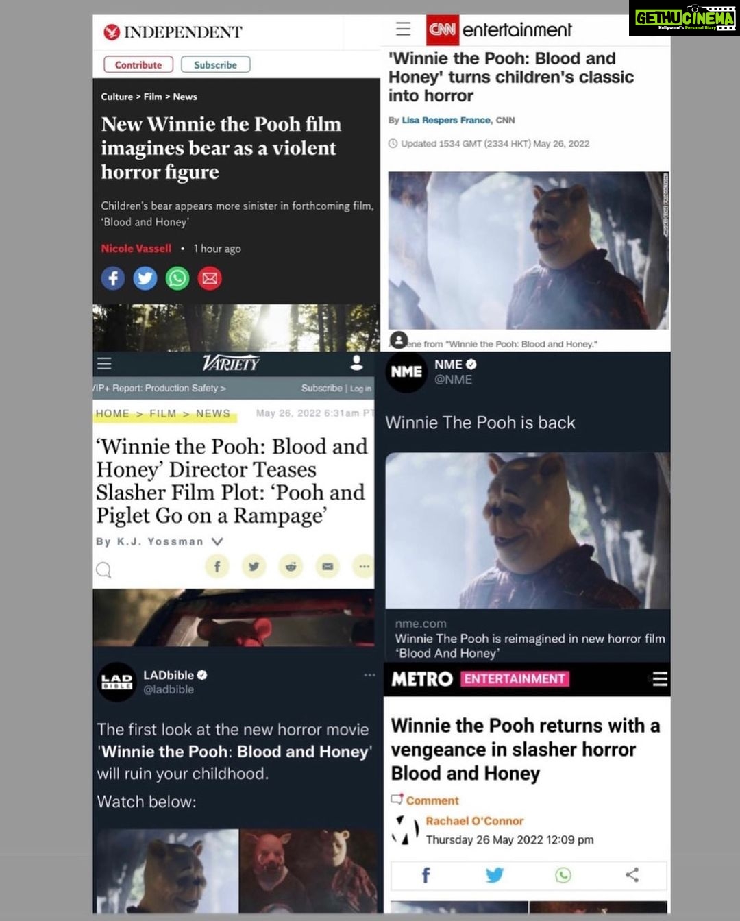 Amber Doig Thorne Instagram - Winnie The Pooh: Blood and Honey is trending worldwide! ππ©Έπ― Check the 2nd slide for new exclusive stills from the movie ππ Swipe right to see some of our global news coverage from; Rolling Stone, NME, Fox News, New York Post, Huff Post, Entertainment Today, Variety, CNN, IGN, The Independent, Metro, Lad Bible, Hypebeast and more π₯ I had an amazing time shooting this film with the fabulous @jaggededge_productions, and canβt thank the wonderful cast and crew enough for such an incredible experience β€οΈ Cast: @amberdoigthorne, @_mariataylor, @natasharosemills, @danielle.ronald, @therealnatashatosini, @maygkelly, @craigddowsett, @chriscordelluk, _nikolaileon_, @wandering_white_rabbit, @baochikka1 Crew: Director @rhys_frake_official Producer @scottjeffreyproducer DOP @vince.knight First AC @joanna_cuper Second Ac @adam_h_beal Sound @cali_mcnally Gaffer @getrichac Spark @alexc727 First Ad @hunterchaus Focus puller @lukegee_film #winniethepooh #winniethepoohbloodandhoney #winniethepoohhorror #winniethepoohedits #pooh #poohfilm #poohmovie #winniepooh #winniepoohfilm #winniethepoohmemes #indiefilm #indiefilmmaking #indiefilmmaker #indiefilmhustle #indiefilms #indiefilmmakers #indiefilmaker #independentfilm #independentfilmmaker #independentfilms #independentfilmmaking #independentfilmmakers #independentmovie #indiemovie #indiemovies #horrormovies #horrorfilm #horrorfilms #horrormovie #horrorcommunity 100 Acre Woods