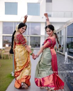 Arya Instagram - Not just my sister … my DAUGHTER .. my FIRST BABY… my BABY GIRL …. @anjanasatheeshps 

Our Sarees @kanchivaram.in 
Our styling @sabarinathk_ 
Our MUA @sijanmakeupartist 
Our blouses @aroya_by_arya_resmi 
Event by @eventiaevents 
Photography @weddingelementsphotography 
Mehendi @salihashamnad 

#bride #keralabride #keralaweddingstyles #weddingphotography #trending #mysister #herbigday #dreamcometrue