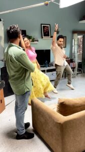 Asha Bhat Instagram - Gundellonaa ❤️ Behind the scenes 🎥 🎬 Gundellonaa recipe: Single shot, 43 takes , 4 1/2 hours in the rain, on set choreography, smile on all our faces, set ki chai, twisted ankle, dedication to pull through and deliver this beautiful song to all you guys ❤️ And…….a piece of Dil Pasand 😉 Thank you ☺️ @ashwath_marimuthu @vishwaksens @dancersatz @leon.james @anirudhofficial