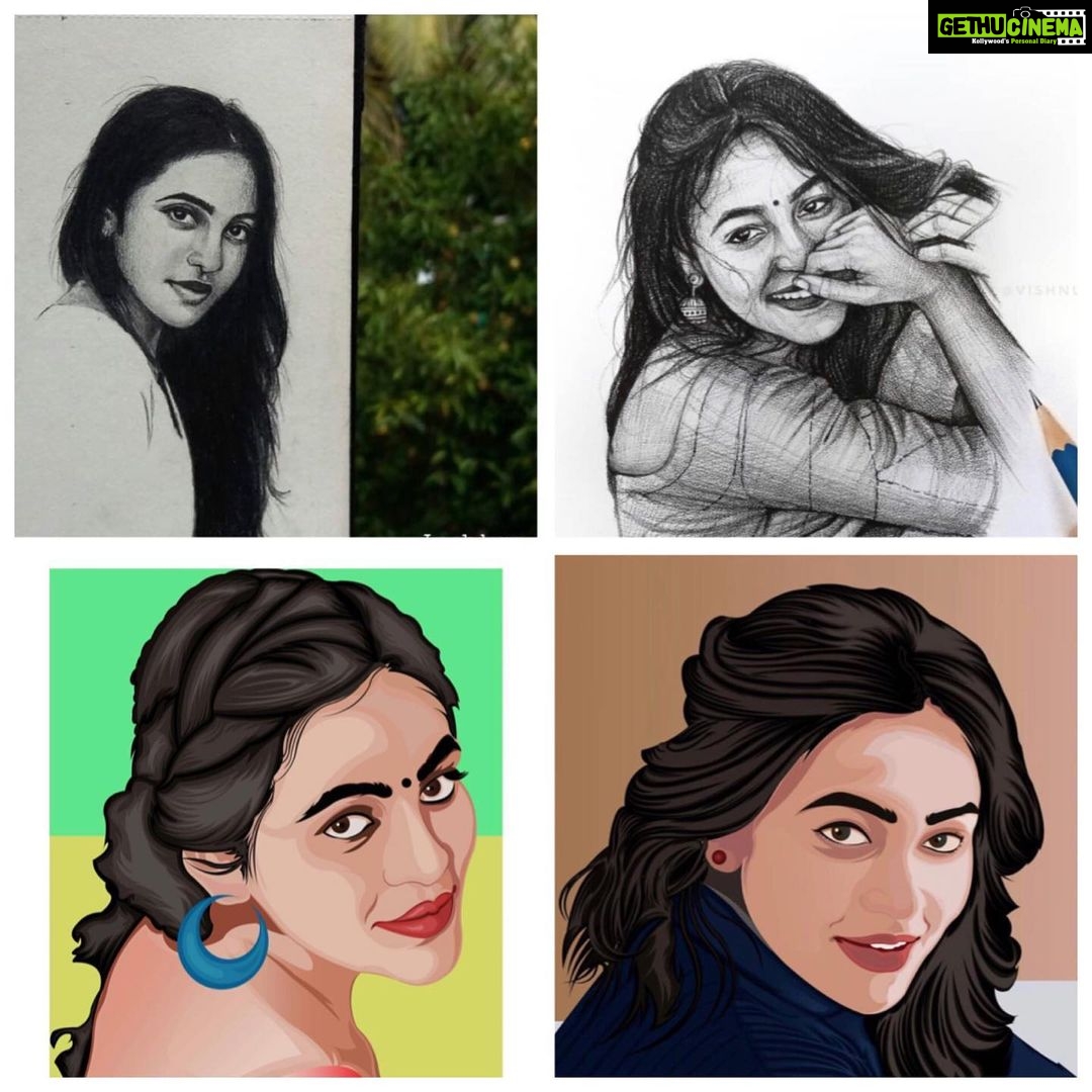 Bhavani Sre Instagram - Appreciation post to all you beautiful artists who had put so much time and effort in to drawing me!Words can’t describe how loved I feel when I get tagged in your art each time!Thank you !Couldn’t manage to get everything in to this grid but do check out the highlight called “art” to have a look at all of them !Thank you guys !!Your art always excites me cause I know being an artist is truly a blessing !❤️