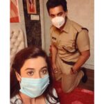 Darshana Banik Instagram - New normal on sets. @aadipudipeddi #Black . . #throwback #shootscenes #hyderabad #telugumovie #Black #set #movieset Hyderabad