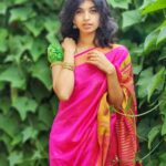 Harija Instagram - When life gets blurry adjust your focus.... My favourite combo....❤️... Green + pink Comment ur favourite combo fr sarees❤️ Pc - @amar_theinfinity_e Note - had a boil in ma eye and it was difficult to open ma eyes .. yet tried to pose like I was okay📸🤪 #pink #saree #harija #love #newpost #trend #creation #photo #nature