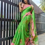 Harija Instagram - If there is a future, it will be green 💚.... Pc - @amar_theinfinity_e photography skills 👍 #harija #harijaofficial #green #saree #traditional