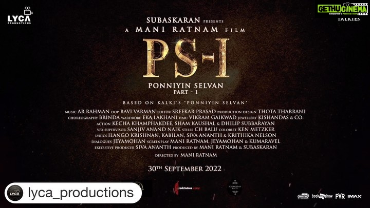 Jayam Ravi Instagram - #Repost @lyca_productions with @get.repost ・・・ 3 more sundowns to witness the epic Chola story! Have you booked your tickets? #PS1 In theatres from 30th September in Tamil, Hindi, Telugu, Malayalam, and Kannada! #PonniyinSelvan1 #PS1FromSep30 #CholasAreComing #ManiRatnam @arrahman @madrastalkies @lyca_productions @tips @the_real_chiyaan @jayamravi_official @karthi_offl @aishwaryaraibachchan_arb @r_sarath_kumar @trishakrishnan @aishu__ @sobhitad | Prabhu | @actorjayaram_official @joinprakashraj | Jayachitra | @rahman_actor @iamvikramprabhu @ashwinkakumanu @lal_director @radhakrishnan_parthiban @riyazkhan09 @mohanraman0304 @primevideoin @arjunchidambaram @babuantonyactorofficial @r_varman_ | Thota Tharrani | @sreekar.prasad | Jeyamohan @authordivyaprakash #TanikellaBharani @shanker_ramakrishnan #Varadaraju | @siva_ananth @brinda_gopal @ekalakhani | Vikram Gaikwad | @kishandasjewellery @ny_vfxwaala @redchillies.color @vidhyasubramanian_art | Kumaravel | @gopiprasannaa| Suresh Permal | Karthik Sekaran | Nakul Abhyankar | Aravind Crescendo | @johnsoncinepro @ajayjohn2018 @aswinrao @theglassbox.publicity @gobeatroute