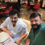 Jayaram Instagram - Bumping into our own @mammootty in Hyderabad for telugu movie shoots ❤️