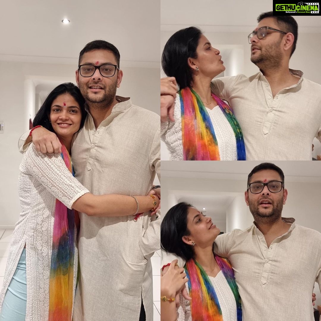 Kalpika Ganesh Instagram - This two tall tankies always had a roller coaster ride of Tom n Jerry fights and no one gives up so easily.. sometimes my bro @ganky003 gives up coz he knows who is right𤣠To many more such celebrations You know how much crucial part you play in my life and how and where we are today To all those sacrifices and struggles we as a family have been through 21years of wait to tie RAKHI to you was super thrilling and special to me I look forward for a bigger gift thoughš» I love you, no matter what you have me Raksha Bandhan is a universal Indian festival celebrating the relationship between brothers cousins and sisters In my dictionary any relation for that matter #rakshabandhan #rakhi #2022 #melbournediaries #australia ##21years #brother #sister #handsome #beautiful #white #peace #hugs #upwards #beyond #indianfestival Manor Lakes