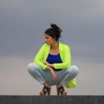 Kalpika Ganesh Instagram - A coffee a Day Makes KALPIKA Slay Jacket by @saja_official.in MUH @stylingbyavantisha 📸 @karteeksivagouni #slayer #slay #pose #highheels #squat #profile #candid #sky #jacket #fluorescent #radium #pony Uppal