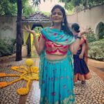 Kalpika Ganesh Instagram – Haldi feels💙❤️
@worldof_sahaja @saja_official.in 
#wedding #weddingattires #majhaa