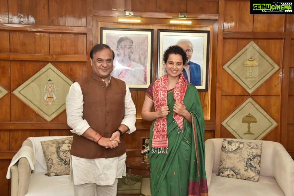 Kangana Ranaut Instagram - Such a delight to meet Honourable Chief Minister Assam, Shri Himanta Biswa Sarma ji…. He extended his support for our team as we begin our outdoor schedule very soon in various locations across Assam … Such an honour and privilege to get his support and encouragement 🇮🇳 Many thanks sir 🙏
