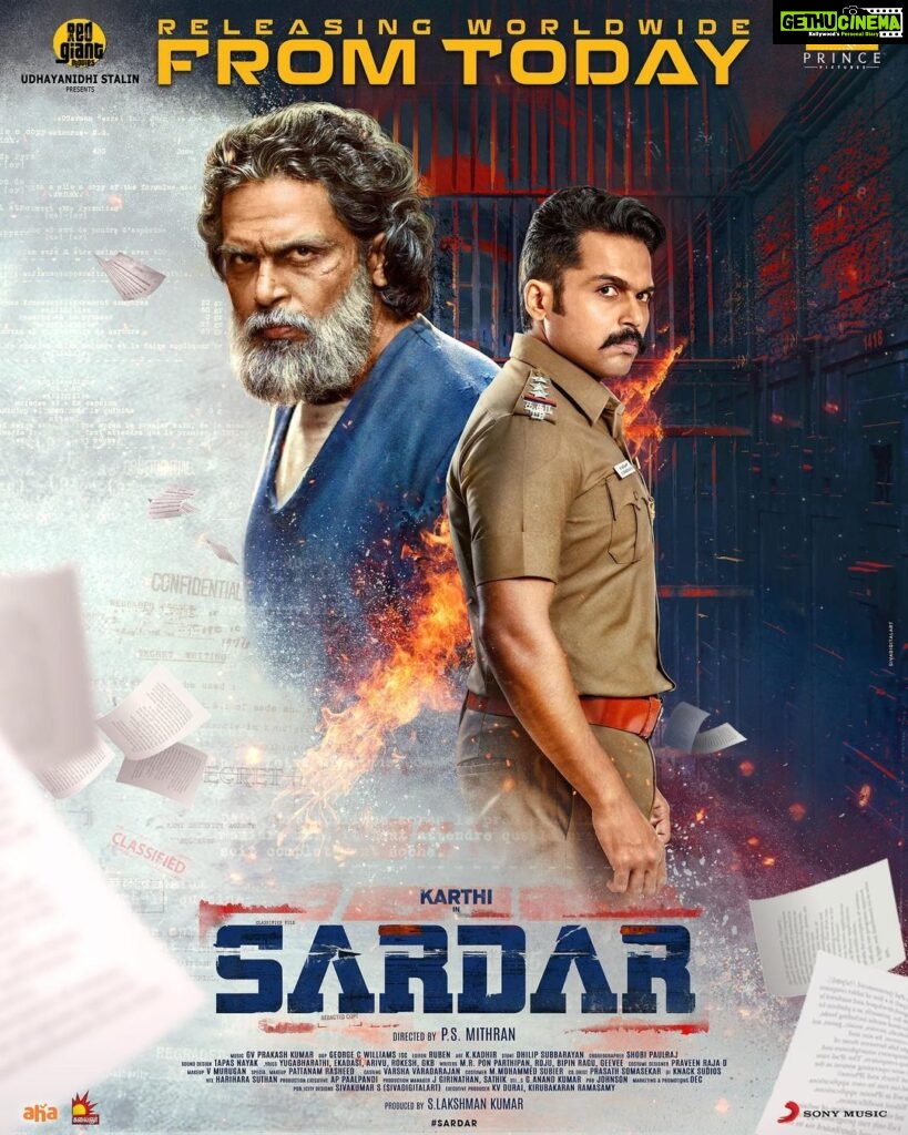 Karthi Instagram - #Sardar releasing worldwide in theatres today! One of my most ambitious films which is an ode to unsung heroes. Need all your love! #PSMithran #RaashiiKhanna #RajishaVijayan #ChunkyThePanday #GeorgeCWilliams #GVPrakash #AntonyLRuben #DhilipSubbarayan #Nagarjuna #LakshmanKumar #AnnapurnaStudios #PrincePictures #SonyMusicSouth