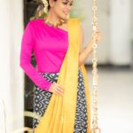 Keerthi shanthanu Instagram - 💖💛🖤 This look was totally created & styled by my favourite @rajianand 💛I’ve always admired ur talent & unique sense of dressing 💖 Jewellery : @rajianand Saree & top by @_.rubeenavogueofficial._ @rubyafroz80 who customises everything to your choice💖 Photography : One man who can click classic pics in the snap of a finger @camerasenthil anna 💖 Thank u @vama_moirangthem for draping the saree so well & for the hairdo💛 All set for an #event 💖 #host #shero #awards