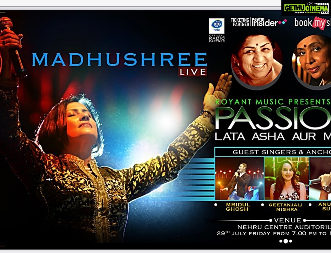 Madhushree Instagram - 29th JULY IN Nehru Centre, Come Experience "Melodious Bollywood singer Madhushree recreating Magic of timeless Bollywood songs of Legendary Singers Lata ji, Asha ji and her own songs Kabhi Neem Neem, Tu Bin Bataye, Kanha Soja Zara, Hum Hain Ispal YahAn.” TICKETS AVAILABLE ON: BOOK MY SHOW: https://in.bookmyshow.com/special/passion-lata-asha-aur-main/ET00334364?webview=true INSIDER PAYTM: https://insider.in/passion-lata-asha-aur-main-jul29-2022/event. #ThePassionOfLataAshaAurMain #ThePassionOfMadhushree #thepassionoflataashaaurmadhushree
