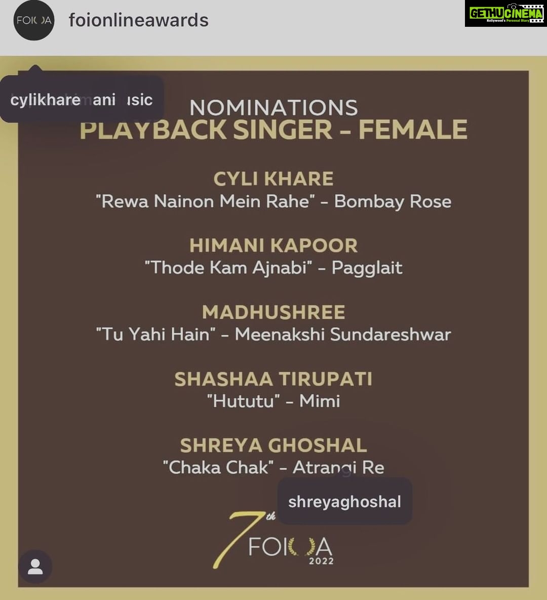 Madhushree Instagram - #congratulations @madhushreemusic for the #nomination for the #best #playbacksinger #female #tuyahinhai from the #movie #meenakshisundareshwar @rajshekharis @prabhakaranjustin @sanyamalhotra_ @abhimanyud @dharmamovies