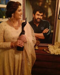 Meghana Raj Instagram - Chiru ur black lady is finally home! Can't express how this feels... But I have this image in my mind how exactly u will react to having gotten this! I'm proud of YOU baby ma.. this is for u being honest about who u are! PpL have loved u more offscreen and this is exactly why u deserve this even more! Even now ur making sure miracles are constantly happening around us! ❤️ @chirusarja @filmfare #parlefilmfare @kamarfilmfactory