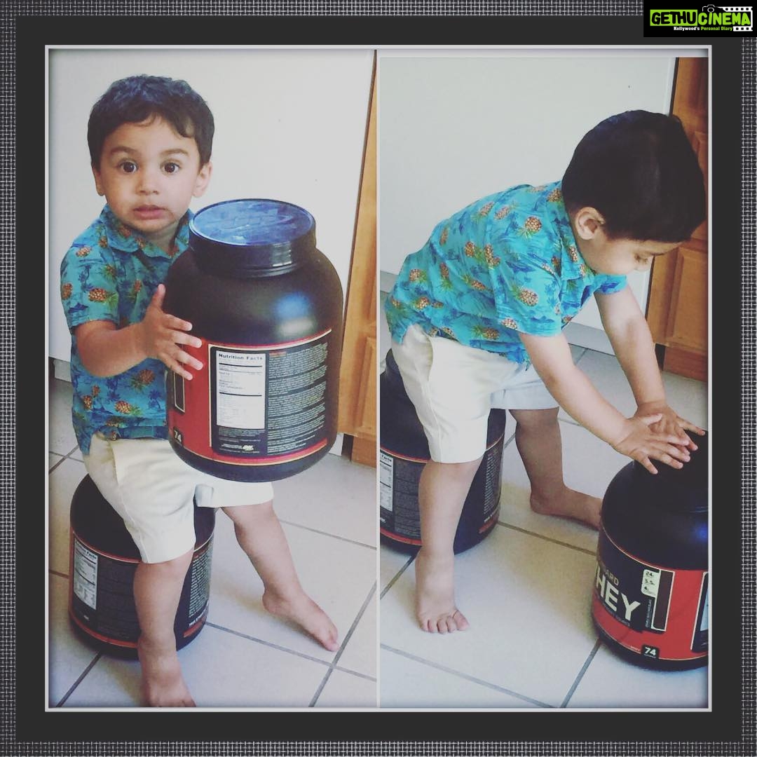 Nikita Dutta Instagram - You know the boy is on the right track when that's what he likes to lift! #babyshenanigans #CutenessJustGotMultiplied #OlliePollie
