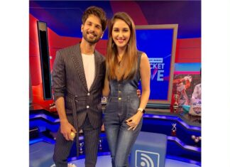 Nikita Dutta Instagram - Kabir Singh-ing on #CricketLive today with @shahidkapoor . .. #KabirSingh #VivoIPL2019 #DCvsSRH #StarSports . .. Styled by @shayal Assisted by @anmolmittal07 n @scsatabdi Outfit by @sesame_thestylestudio Jewellery by @bellofox Shoes @stevemadden Star TV, Urmi Estate