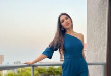 Nikita Dutta Instagram - A little blue with a sunset state of mind. 💙💛🧡 . . . Outfit: @kareenparwani Accessories: @ishkaara_ HMU: @monikamakeupandhair Captured by @yaminichander