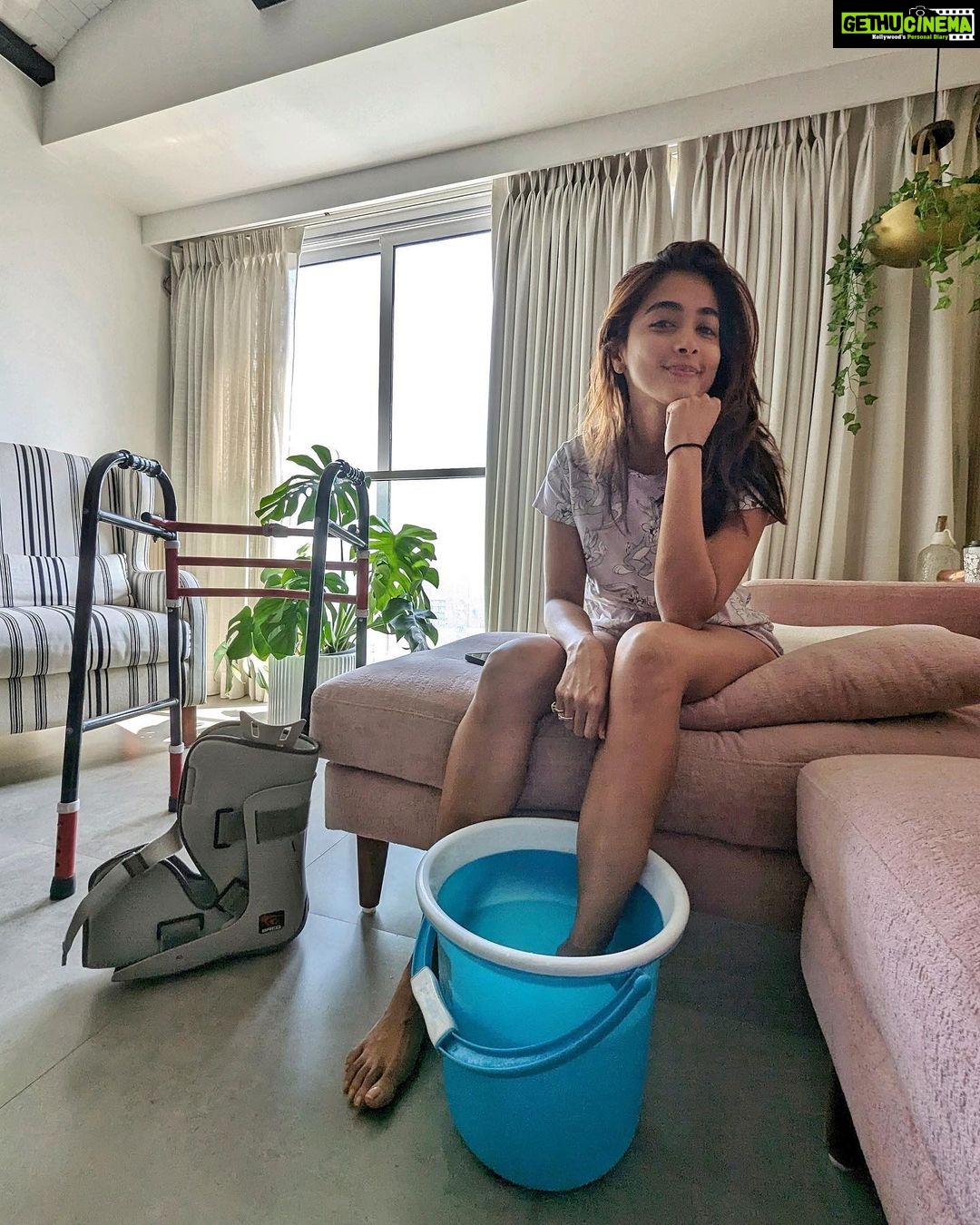 Pooja Hegde Instagram - What my mornings look like now… #roadtorecovery #comingbackstronger 🦿