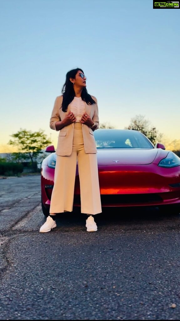 Pooja Jhaveri Instagram - If your style is classy and playful both ! Here is the perfect choice for you… ! The very classy Tesla Model 3. The midnight cherry red colour is classy and playful. The new version of Tesla Model 3 is awaited in 2023 and I cannot wait to get my hands on it ! @teslamotors Because classy and playful, yes it me ! Song : @ap.dhillxn #tesla #teslamodel3 #teslacars #cars #car #carlovers #blogs #vlogs #teslalife #electriccar #electriccars #influencer #ootd #apdhillon #allnight #apdhillonsongs #reels #reelitfeelit
