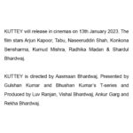 Radhika Madan Instagram - Usher in the New Year with Kuttey ! Releasing in cinemas on 13th January, 2023.🐶 @ArjunKapoorOfficial #Tabu @NaseeruddinOfficial @Konkona #KumudMishra @Shardul.Bhardwaj.94 @aasmaanvbhardwaj #BhushanKumar @luvranjan29 @VishalBhardwajOfficial @gargankur @rekhabhardwajofficial @LuvFilms @vbfilmsofficial @tseriesmusic @tseriesfilms #ShivChanana