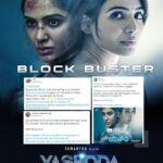 Samantha Instagram - Day made…Thank you for the encouragement and appreciation. Feel motivated to work harder. Ever grateful 🙏🙏 #YashodaTheMovie