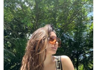 Shonali Nagrani Instagram - Dear sunshine, water and foliage..... I surrender. Do your thing :) #nature #poolside #pool #versace #swimsuit #swimwear #goa #sunshine #glow #swimming
