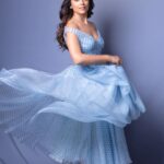Shriya Saran Instagram - Thank you @gauriandnainika for this beautiful dress for #drishyam2 Absolutely love it !!!! Make up @makeupbymahendra7 Hair @priyanka__hairstylist Photographer @kausttubh_kambhhle