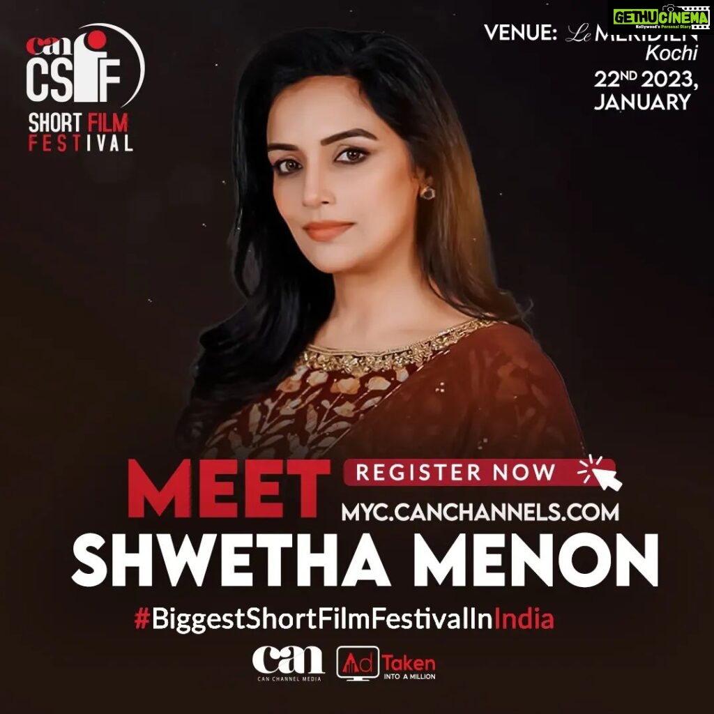 Shweta Menon Instagram - Get a chance to meet @shwetha_menon Canchannelsmedia gives you an opportunity to meet your favourite celebrity, whom you want to see or who influenced you the most, at the Can Short Film Festival Register Now https://myc.canchannels.com/ #biggestshortfilmfestivalinindia #canshortfilmfestival #registernow #shortfilmfestival #filmfestival #shortfilm #film #csff#canchannelmedia #celebrity #celebritystyle #celebritystylist #celebrityfashion #CelebrityNews #meetyourceleb