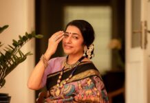 Suhasini Maniratnam Instagram - This saree is a statement piece from @Mayukhafabs . A fusion between pure kancheepuram silk and pen kalamkari work done all over. Our tribute to the weavers of India during this Diwali season. @dheepaprabhu @camerasenthil