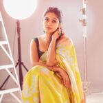 Tanvi Ram Instagram - I am all about the yellow today💛 Photographer - @arun_payyadimeethal Stylist - @amritha_lakshmi___ Saree : @saltstudio Blouse : @corbonbespoke Jewellery :@dehab_bridals