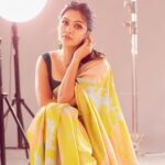 Tanvi Ram Instagram - I am all about the yellow today💛 Photographer - @arun_payyadimeethal Stylist - @amritha_lakshmi___ Saree : @saltstudio Blouse : @corbonbespoke Jewellery :@dehab_bridals