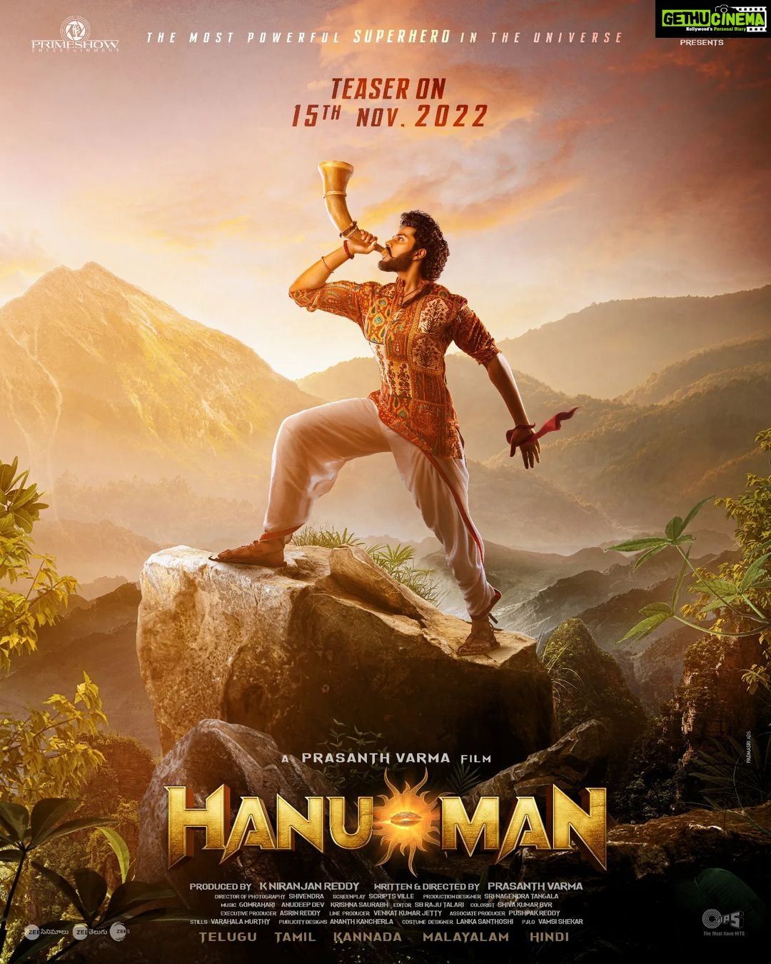 Teja Sajja Instagram - #HanuMan Samara Shankham ika Aarambham! #HanuManTeaser A @prasanthvarmaofficial Film @amritha_aiyer @varusarathkumar @VinayRai1809 @Niran_Reddy @chaitanyaniran @primeshowentertainment @asrinreddy @ursvamsishekar