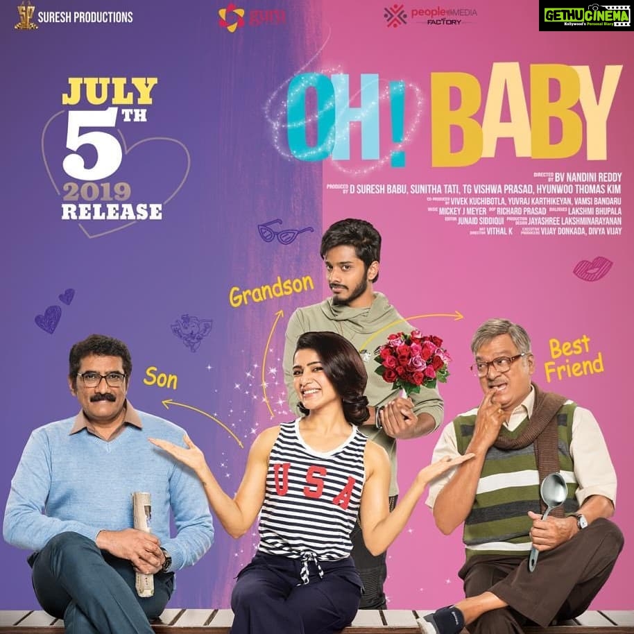 Teja Sajja Instagram - Oh Baby is all set to take you on a fun ride on july5. Here is the first look of grandson 😋 #ohbaby #samantha #nandinireddy #sureshproductions