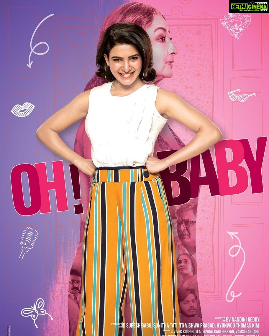 Teja Sajja Instagram - Today marks the completion of 55 years of Suresh productions and here’s presenting the first look of my Prettiest Grandmom! #ohbaby @samantharuthprabhuoffl