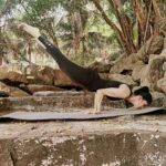 Tina Desai Instagram - Peacock pose. It's funny how it looks nothing like a peacock. #fitnessfriday #yogaontherocks #lockdowndiaries