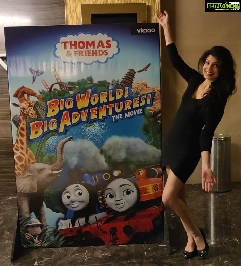 Tina Desai Instagram - Ha!! Never expected to pose beside a standee of a Thomas film, let alone one I've worked on, until I found it in a theatre right next to home!!! Ha!!! #thomasandfriends #ashimathetrain #ashima #animation #movies #voiceartist
