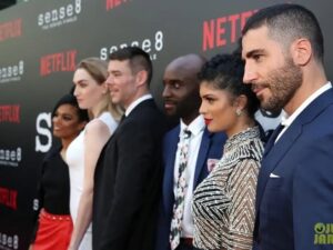Tina Desai Instagram - ❤️❤️❤️❤️❤️ #Sense8 #finale #netflix #redcarpet #premiere #losangeles
Makeup: @brandyallen Hair: @tymwallacehair Outfit: @perniaspopupshop @sanyajain 
Thanks team! I loved the look!!!