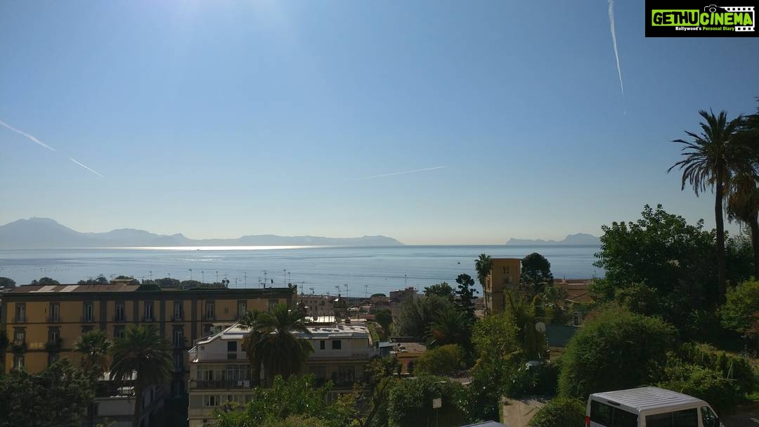 Tina Desai Instagram - My favourite view to wake up to- the Mediterranean sea! Ciao Napoli! #roomwithaview #italy