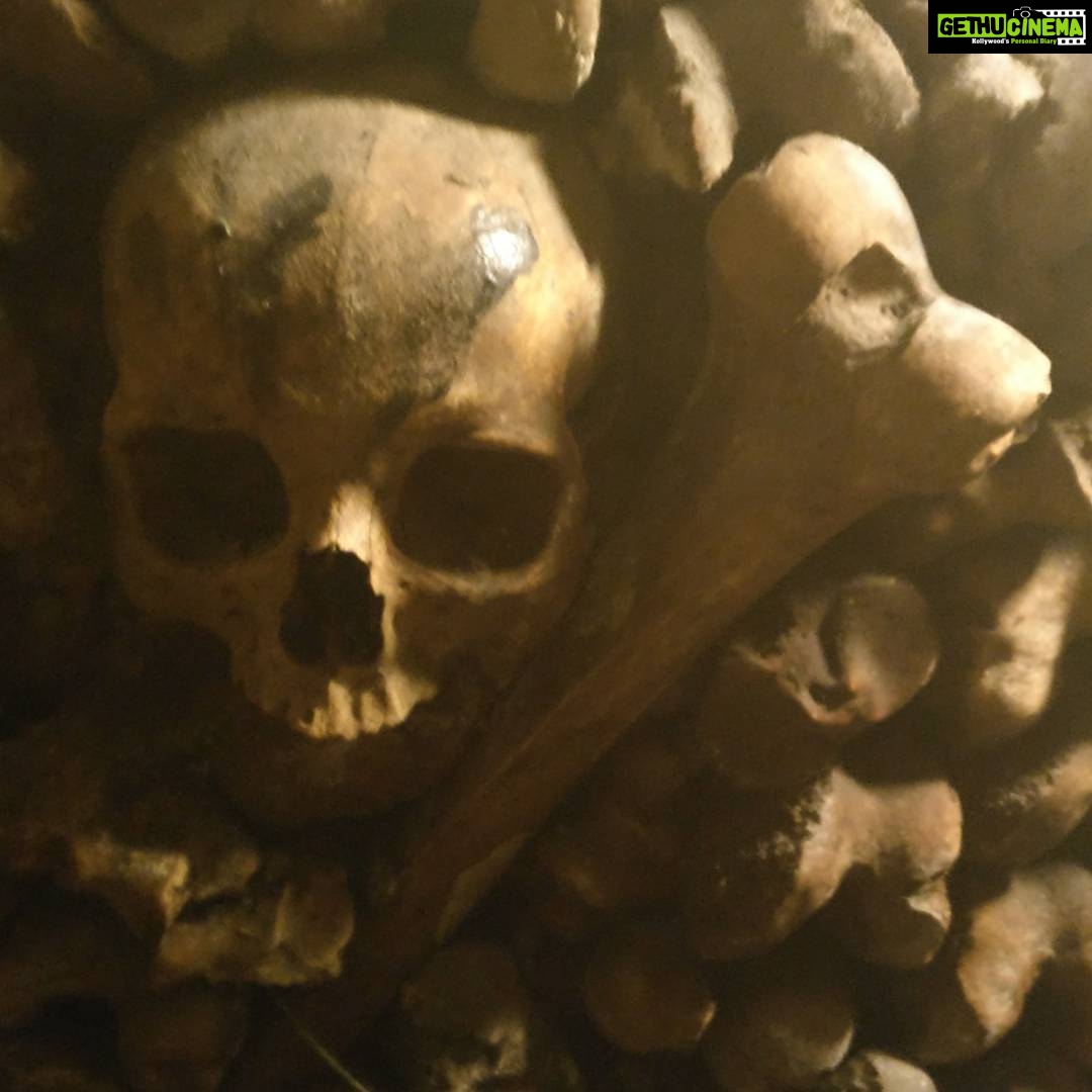 Tina Desai Instagram - Catacombs, Paris. At 20 metres below the ground, and bones centuries old around you, this is creepy!