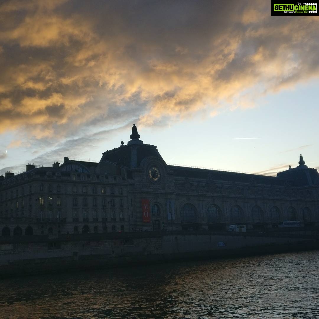Tina Desai Instagram - River cruise at sunset to get the best light. If I'm gonna be away from home for Diwali, better see the city light up to compensate. Happy Diwali, all!!! #parisatsunset #france
