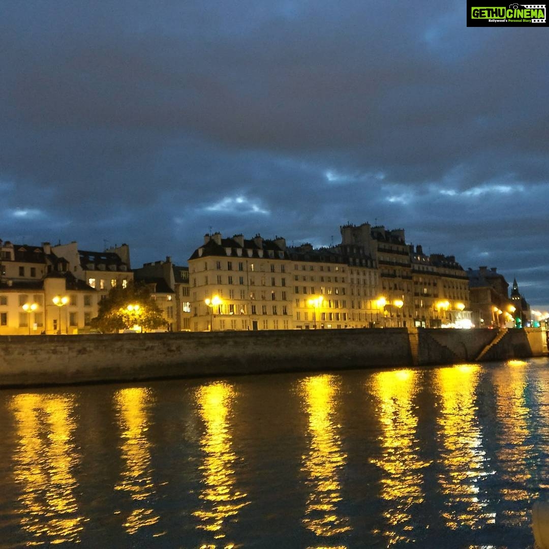 Tina Desai Instagram - River cruise at sunset to get the best light. If I'm gonna be away from home for Diwali, better see the city light up to compensate. Happy Diwali, all!!! #parisatsunset #france